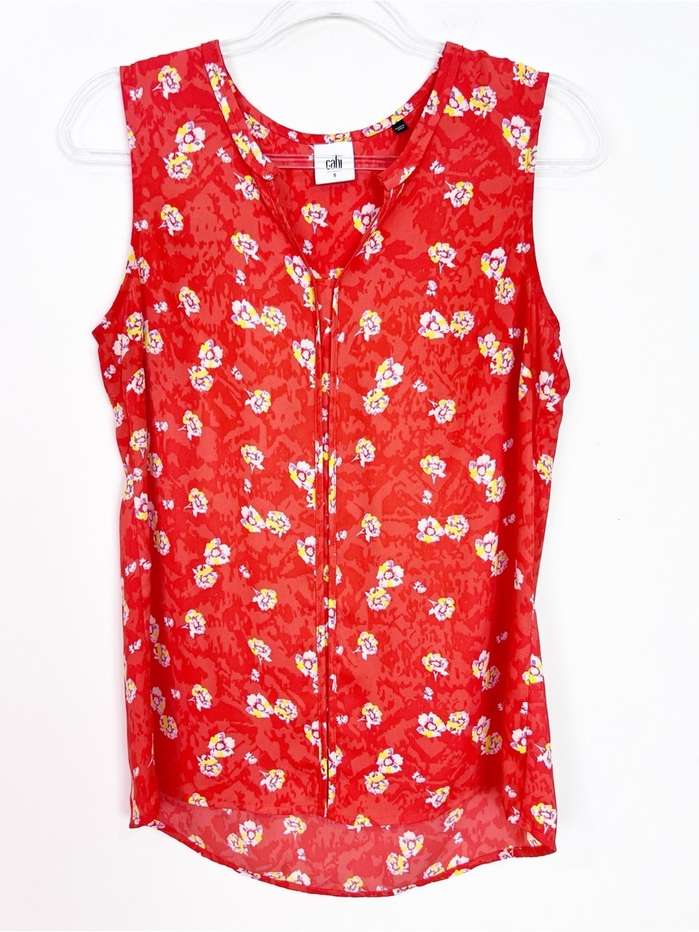 CABI VITAL BLOUSE ORANGE WHITE FLORAL PRINT SLEEVELESS STYLE 5550 WOMENS SMALL